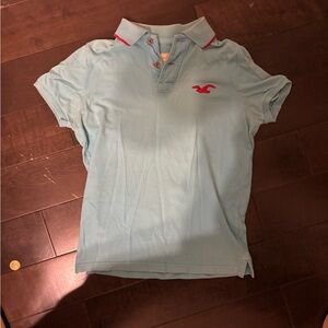 Hollister Light Blue Polo with Red Accents